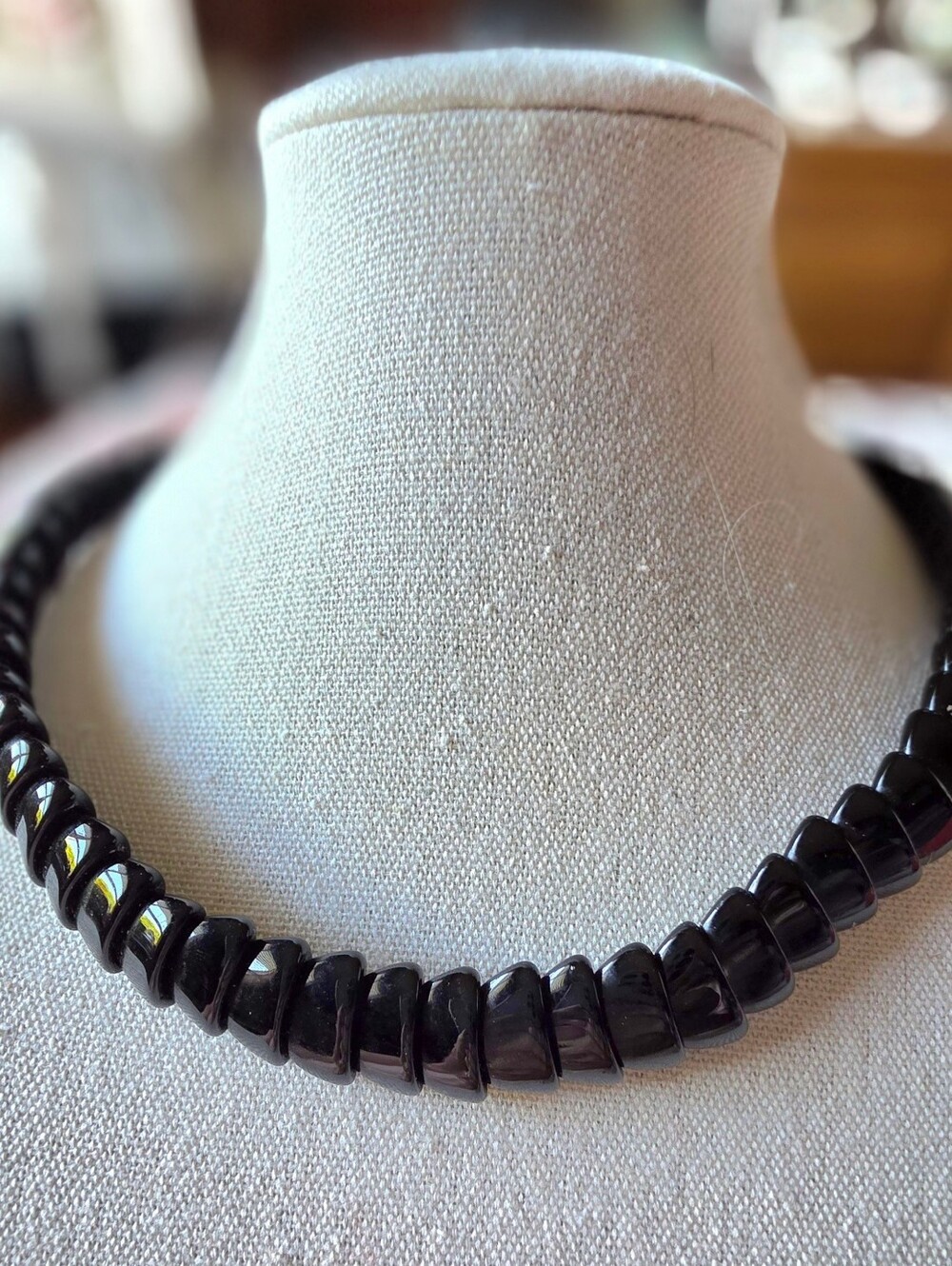 Vintage French Jet Black Glass Nested Cup Bead Collar Choker Necklace